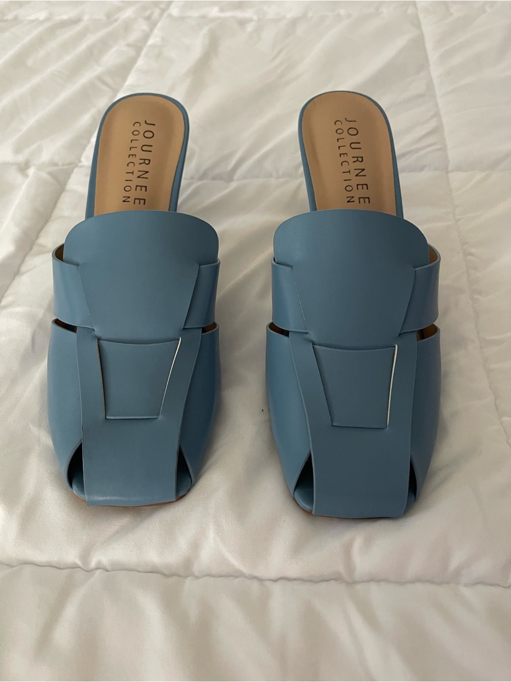 Journee Collection Sky Blue Woven Slide Mules